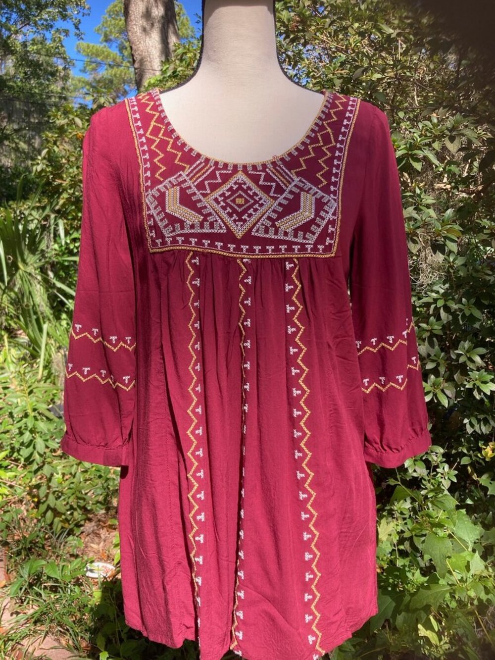 Garnet & Gold Boho Tunic - Size Small, Embroidered, Monoreno, Florida State